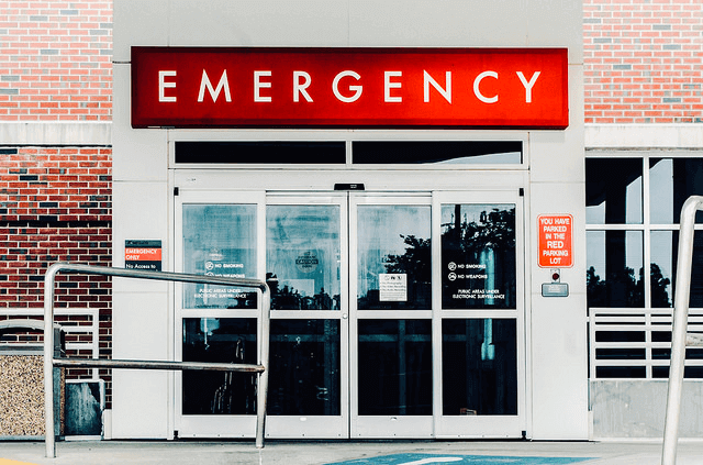 Front doors of hospital Emergency Department