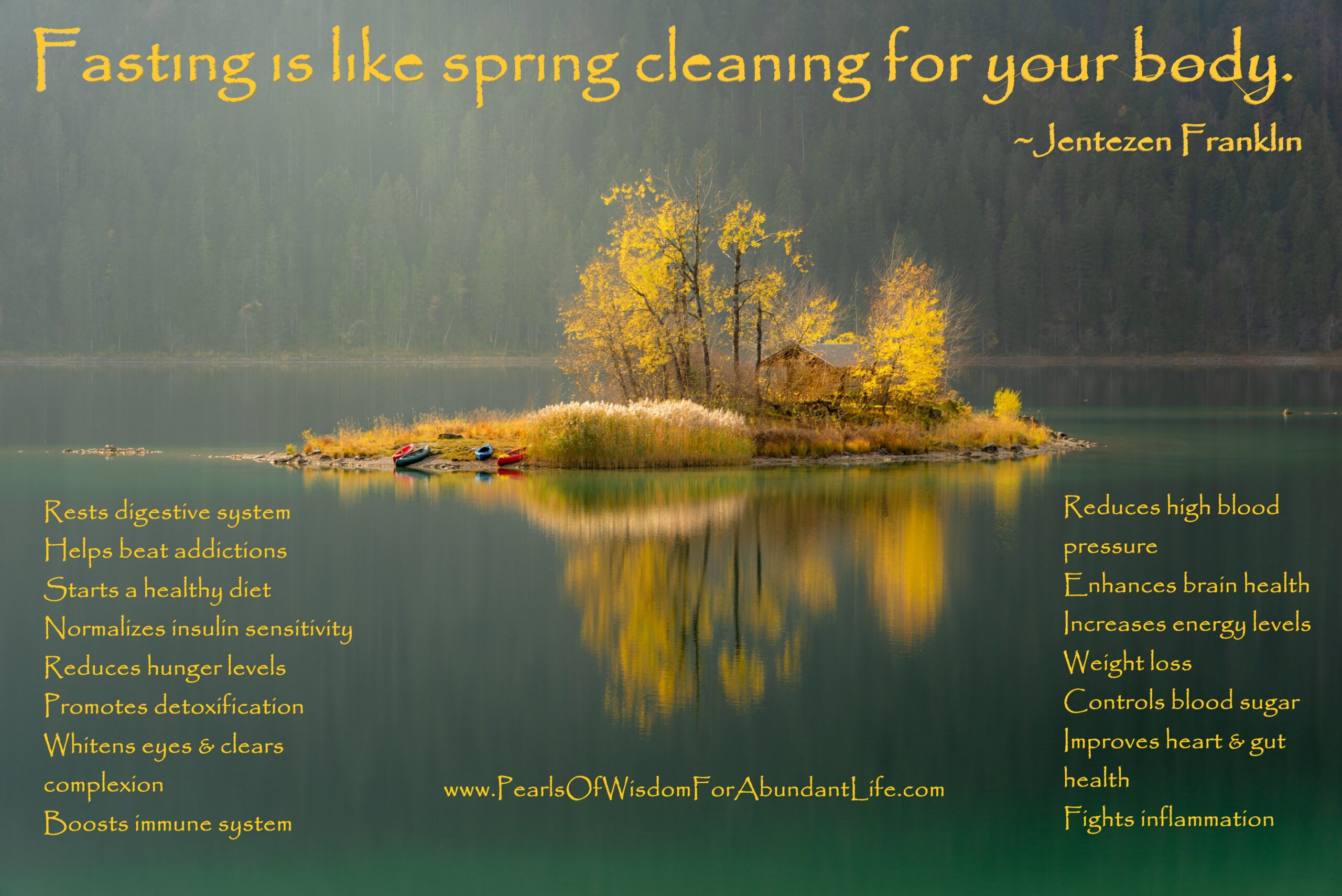 Small island with text re fasting benefits